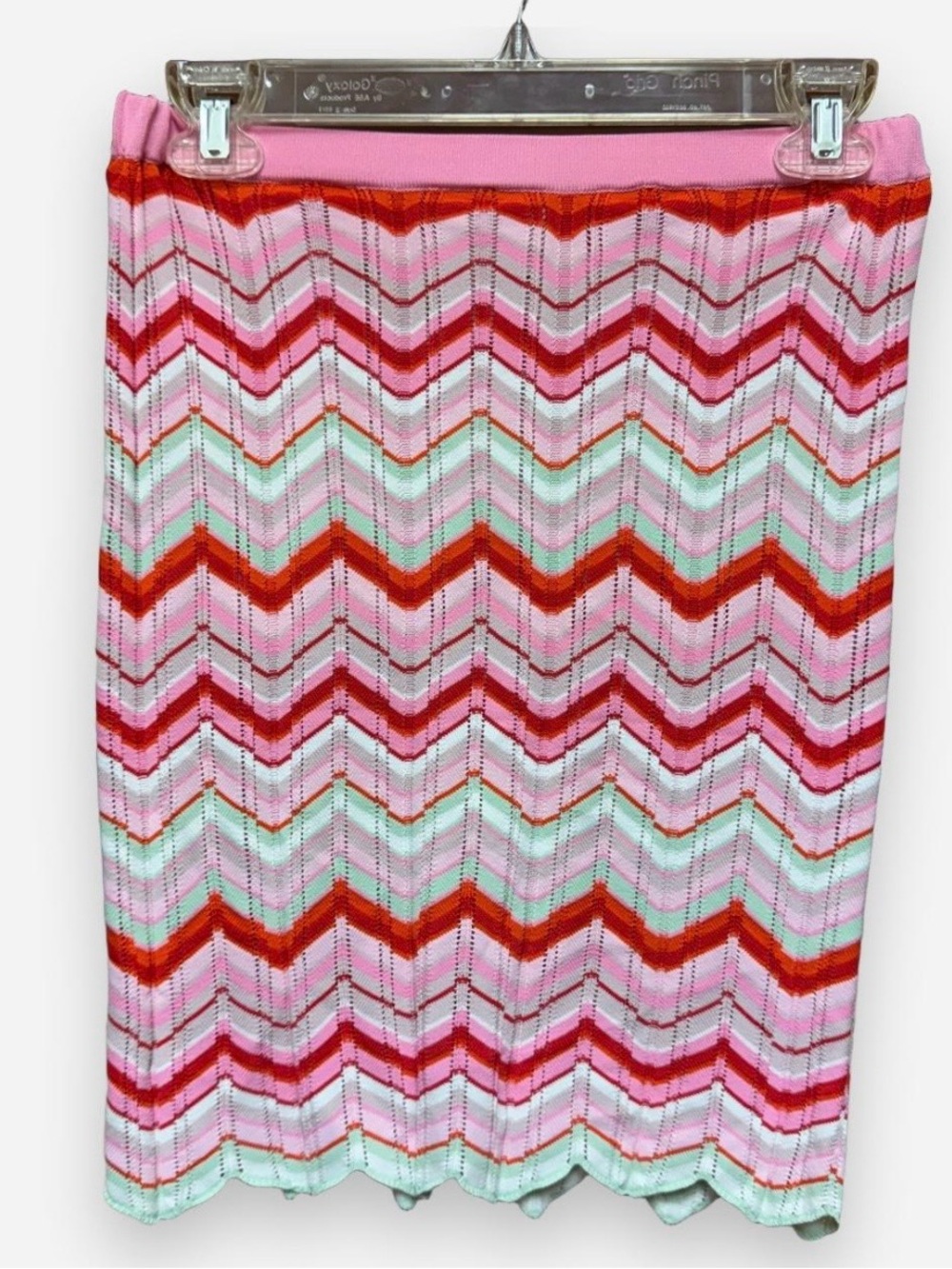 Torn by Ronny Kobo Pink, Red and White Chevron Knit Mini Skirt